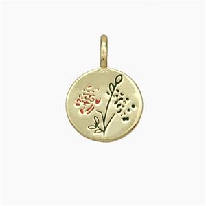 Copper Flower Pendant Enamel Circle Gold Plated, approx 12mm [FN49791]