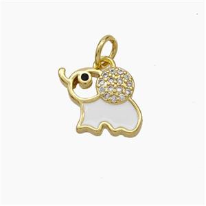 Copper Elephant Pendant Pave Zirconia White Enamel Gold Plated, approx 9-12mm [FN49806]