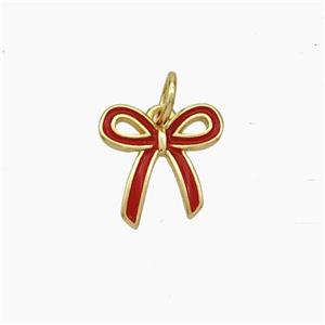 Copper Bowknot Pendant Red Enamel Gold Plated, approx 11-12mm [FN49810]
