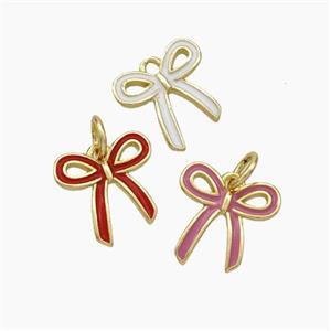 Copper Bowknot Pendant Enamel Gold Plated Mixed, approx 11-12mm [FN49811]
