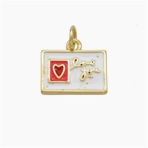 Copper Card Pendant Red Enamel Heart LoveYou Gold Plated, approx 9.5-14mm [FN49812]
