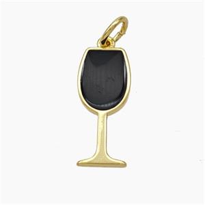 Wine Cup Charms Copper Pendant Black Enamel Gold Plated, approx 7-16.5mm [FN49827]