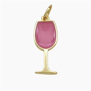 Wine Cup Charms Copper Pendant Pink Enamel Gold Plated, approx 7-16.5mm [FN49829]
