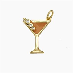 Ice Cream Bottle Drink Cup Charms Copper Pendant Brown Enamel Gold Plated, approx 14-17.5mm [FN49833]