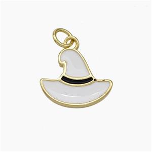 Halloween Hat Charms Copper Pendant White Enamel Gold Plated, approx 12-15mm [FN49837]