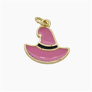 Halloween Hat Charms Copper Pendant Pink Enamel Gold Plated, approx 12-15mm [FN49838]