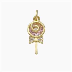 Lollipop Candy Charms Copper Pendant Pave Zirconia Gold Plated, approx 8-15mm [FN49842]