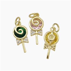 Lollipop Candy Charms Copper Pendant Pave Zirconia Gold Plated Mixed, approx 8-15mm [FN49845]