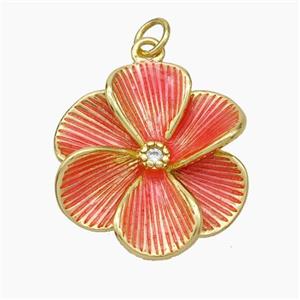 Copper Flower Pendant Lt.red Painted Gold Plated, approx 22mm [FN49862]