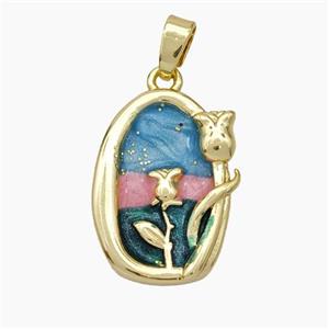 Copper Flower Pendant Painted Gold Plated, approx 13-18mm [FN49865]