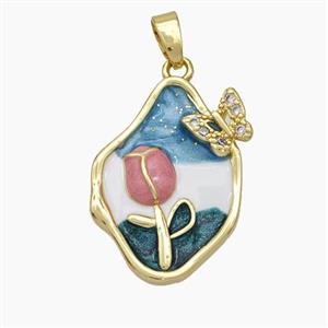 Copper Flower Pendant Painted Gold Plated, approx 16-22mm [FN49866]