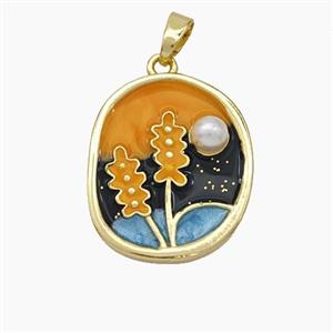 Copper Flower Pendant Painted Gold Plated, approx 18-20mm [FN49868]