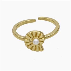 Copper Rings Pave Pearlized Resin Nautilus Shell Gold Plated, approx 8-9mm, 18mm dia [FN49889]