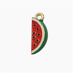 Copper Watermelon Pendant Red Green Enamel Gold Plated, approx 7-16mm [FN49895]