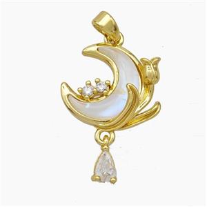 Copper Moon Pendant Pave Shell Gold Plated, approx 4-6mm, 14mm [FN49902]