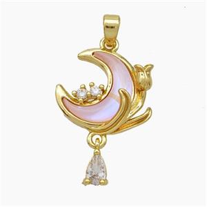 Copper Moon Pendant Pave Shell Gold Plated, approx 4-6mm, 14mm [FN49903]