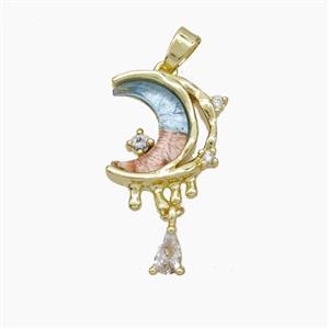 Copper Moon Pendant Pave Acrylic Gold Plated, approx 4-5mm, 14-17mm [FN49905]