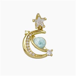 Copper Moon Pendant Pave Zirconia Acrylic Planet Gold Plated, approx 6mm, 14mm [FN49914]