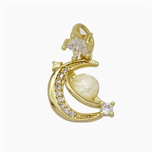 Copper Moon Pendant Pave Zirconia Acrylic Planet Gold Plated, approx 6mm, 14mm [FN49915]