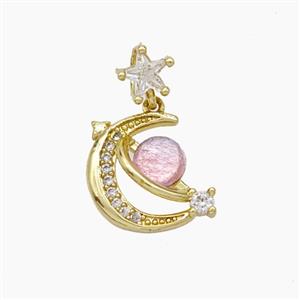 Copper Moon Pendant Pave Zirconia Acrylic Planet Gold Plated, approx 6mm, 14mm [FN49916]