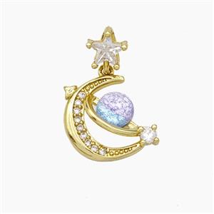 Copper Moon Pendant Pave Zirconia Acrylic Planet Gold Plated, approx 6mm, 14mm [FN49917]