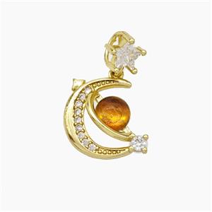 Copper Moon Pendant Pave Zirconia Acrylic Planet Gold Plated, approx 6mm, 14mm [FN49918]