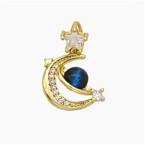 Copper Moon Pendant Pave Zirconia Acrylic Planet Gold Plated, approx 6mm, 14mm [FN49919]