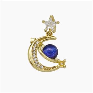 Copper Moon Pendant Pave Zirconia Acrylic Planet Gold Plated, approx 6mm, 14mm [FN49920]