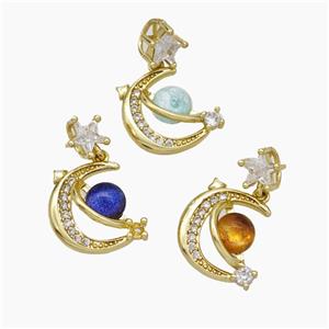 Copper Moon Pendant Pave Zirconia Acrylic Planet Gold Plated Mixed, approx 6mm, 14mm [FN49921]