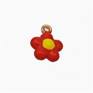 Copper Flower Pendant Red Enamel Gold Plated, approx 10mm [FN49922]