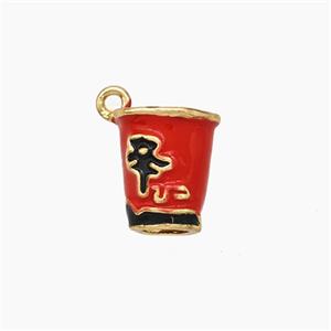 Copper Cup Pendant Red Enamel Gold Plated, approx 7-12mm [FN49925]