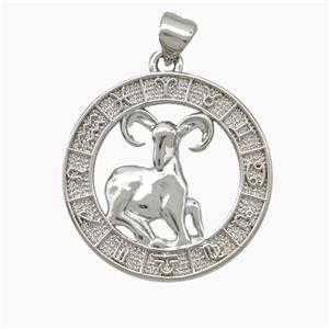 Copper Aries Pendant Zodiac Circle Platinum Plated, approx 23mm [FN49926]