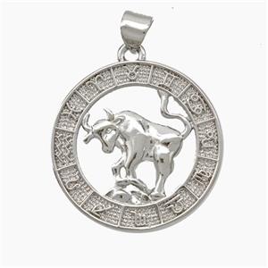 Copper Taurus Pendant Zodiac Circle Platinum Plated, approx 23mm [FN49927]