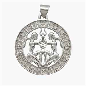 Copper Gemini Pendant Zodiac Circle Platinum Plated, approx 23mm [FN49928]