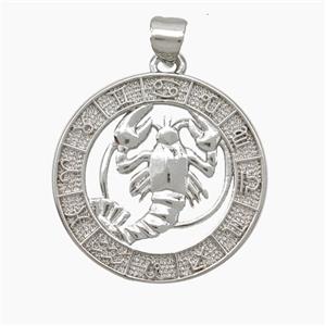 Copper Cancer Pendant Zodiac Circle Platinum Plated, approx 23mm [FN49929]