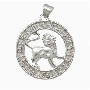 Copper Leo Pendant Zodiac Circle Platinum Plated, approx 23mm [FN49930]