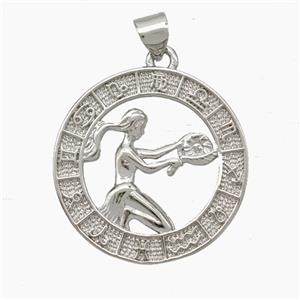 Copper Virgo Pendant Zodiac Circle Platinum Plated, approx 23mm [FN49931]