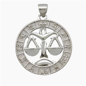 Copper Libra Pendant Zodiac Circle Platinum Plated, approx 23mm [FN49932]
