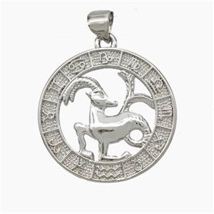 Copper Capricorn Pendant Zodiac Circle Platinum Plated, approx 23mm [FN49935]