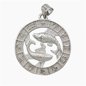 Copper Pisces Pendant Zodiac Circle Platinum Plated, approx 23mm [FN49937]