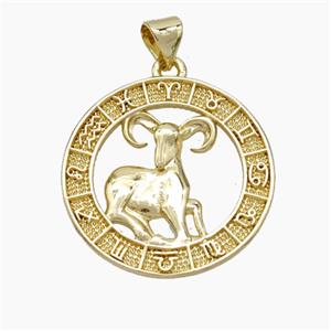 Copper Aries Pendant Zodiac Circle Gold Plated, approx 23mm [FN49939]