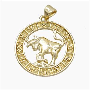 Copper Taurus Pendant Zodiac Circle Gold Plated, approx 23mm [FN49940]