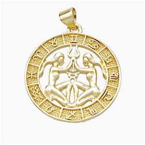 Copper Gemini Pendant Zodiac Circle Gold Plated, approx 23mm [FN49941]