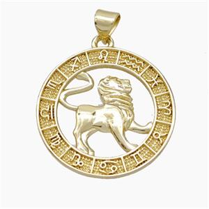 Copper Leo Pendant Zodiac Circle Gold Plated, approx 23mm [FN49943]