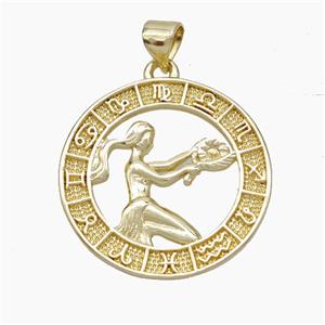 Copper Virgo Pendant Zodiac Circle Gold Plated, approx 23mm [FN49944]