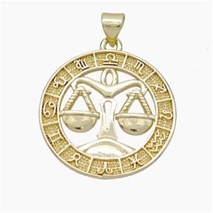 Copper Libra Pendant Zodiac Circle Gold Plated, approx 23mm [FN49945]