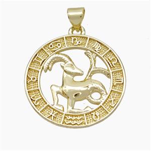 Copper Capricorn Pendant Zodiac Circle Gold Plated, approx 23mm [FN49948]