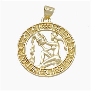 Copper Aquarius Pendant Zodiac Circle Gold Plated, approx 23mm [FN49949]