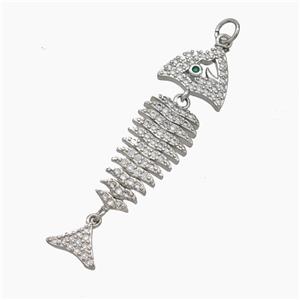 Copper Fishbone Charms Pendant Micropave Zirconia Platinum Plated, approx 10-45mm [FN49952]