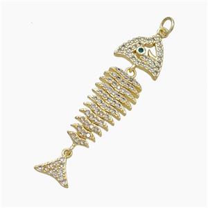 Copper Fishbone Charms Pendant Micropave Zirconia Gold Plated, approx 10-45mm [FN49953]